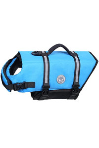 Vivaglory Ripstop Dog Life Vest, Reflective Adjustable Life Jacket for Dogs with Rescue Handle for Swimming Boating, Blue, L