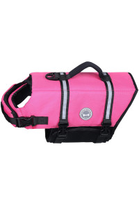 Vivaglory Ripstop Dog Life Vest, Reflective Adjustable Life Jacket for Dogs with Rescue Handle for Swimming Boating, Pink, XS
