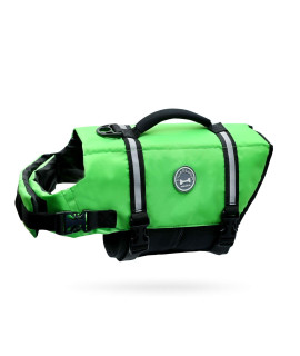 Vivaglory Ripstop Dog Life Vest, Reflective Adjustable Life Jacket for Dogs with Rescue Handle for Swimming Boating, Bright green, S
