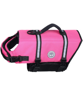 Vivaglory Ripstop Dog Life Vest, Reflective Adjustable Life Jacket for Dogs with Rescue Handle for Swimming Boating, Pink, S