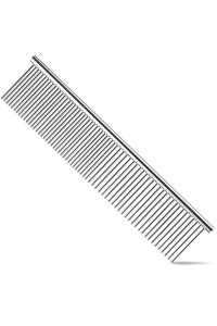 SUMCOO Stainless Steel Pet Dog & Cat Shedding Comb and Grooming Comb with Different Spaced Rounded Teeth,Wide Trimmer Comb.