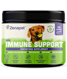 ZENAPET Allergy Immune Support Supplement for Dogs, Superfood 100% Human-Grade with Turkey Tail Mushroom, Prebiotics for Gut Health, Itchy Skin, Seasonal Allergies & Yeast - for Small to Large Breeds