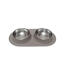 Messy Mutts Double Silicone Feeder with Stainless Bowls Non-Skid Food Dishes for Dogs for All Pets Dog Food Bowls Extra-Large 6 cups Per Bowl grey