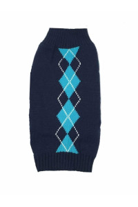 Blue Argyle Cable Knit Turtleneck Sweater for Medium Dogs Knitwear Dog Sweater Back Length 18