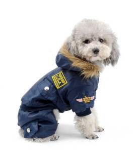 SELMAI Waterproof Fleece Lined Dog Winter Coat Snow Suit Airman Hooded Jumpsuit Snowsuits for Small Dog Puppy Chihuahua Blue L