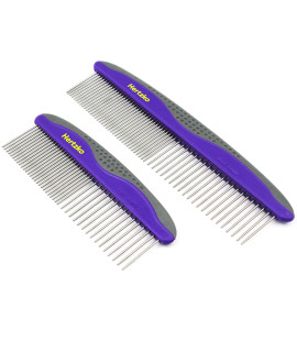 Hertzko Pet Combs - Small & Large Comb Included for Both Small & Large Areas - Removes Tangles, Knots, Loose Fur and Dirt - For Everyday Use for Dogs and Cats with Short or Long Hair (Pack of 2)