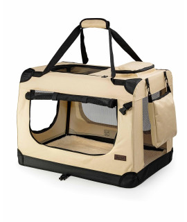 Dibea Dog Transport Box, Dog Carrier, Collapsible Transport Crate, Car Crate, Small Animal Carrier (M - 60x42x44 cm, Beige)