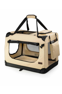 Dibea Dog Transport Box, Dog carrier, collapsible Transport crate, car crate, Small Animal carrier (XL - 82x58x58 cm, Beige)