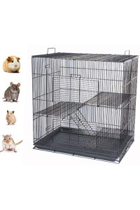 Mcage Three Size, 3 Level with Tight 3/8 Inch Bar Spacing Shelves Ladders for Guinea Pig Ferret Chinchilla Sugar Glider Rats Mice Gerbil Animal Cage (Black, Medium)