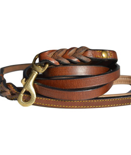Soft Touch Collars Leather Braided Dog Leash, Brown with Padded Handle for Comfort, 6 Foot