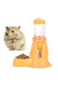 Hamster Automatic Water Bottle Drinking Feeder Dispenser Bottle 80ML with Food Feeder Station bowl Pet Container for Small Animals(Yellow)