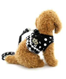 SELMAI Puppy Small Dog/Cat Dots Vest Harness Leash Set Mesh Padded No Pull Lead Black S