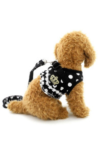 SELMAI Puppy Small Dog/Cat Dots Vest Harness Leash Set Mesh Padded No Pull Lead Black M