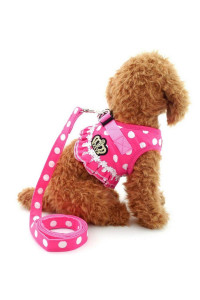 SELMAI Puppy Small Dog/Cat Dots Vest Harness Leash Set Mesh Padded No Pull Lead Pink M