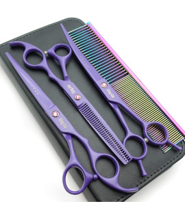 Kingstar 7.0in. Matt Purple Professional Pet Grooming Scissors Set,Straight & Thinning & Curved Scissors Set with Comb,case,A429