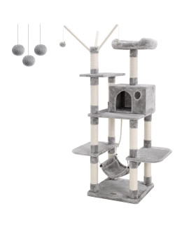 FEANDREA SONGMICS SONGMICS Cat Tree Cat Scratcher Activity Centres Scratching Post with a Hammock Light Grey PCT86W, M
