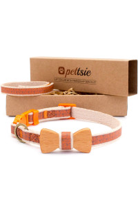 Pettsie Breakaway Cat Collar Bowtie, Matching Friendship Bracelet, Soft and Comfortable Cotton for Sensitive Skin, Carton Box, D-Ring for Accessories, Easy Adjustable Size 8-11 Inches, Orange