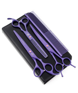 Purple Dragon 7.0 inch Rhinestone Decoration 3PCS Pet Grooming Scissors Dog Hair Cutting & Thinning Shears Set
