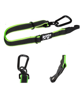 Dog Seatbelt Strap by 2PET - Adjustable Dog Seat Belt for All Breeds - Use with Harness - All Car Makes - Carabiner Clip Leash - Green and Black