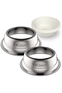 Kinn Kleanbowl Pet Bowl Stainless Steel Frame with Compostable Refills, 16 oz (Pack of 2) - Spill-Proof Stable Disposable Pet Bowls for Easy Cleaning and Healthy Pets