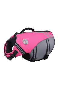 Vivaglory New Sports Style Ripstop Dog Life Jacket with Superior Buoyancy & Rescue Handle, Pink, L