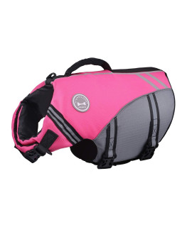 Vivaglory New Sports Style Ripstop Dog Life Jacket with Superior Buoyancy & Rescue Handle, Pink, L