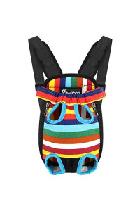 Pawaboo Pet Carrier Backpack, Adjustable Pet Front Cat Dog Carrier Backpack Travel Bag, Legs Out, Easy-Fit for Traveling Hiking Camping for Small Medium Dogs Cats Puppies, Medium, Colorful Strips