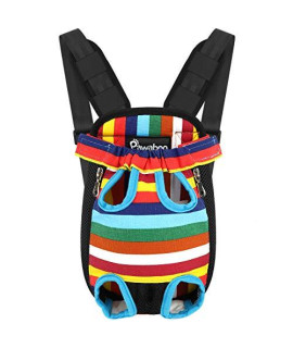 Pawaboo Pet Carrier Backpack, Adjustable Pet Front Cat Dog Carrier Backpack Travel Bag, Legs Out, Easy-Fit for Traveling Hiking Camping for Small Medium Dogs Cats Puppies, Medium, Colorful Strips