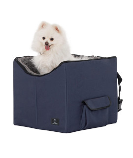 A 4 Pet Dog Car Seat for Small Dogs, 15 Inch Puppy Dog Booster Car Seat, Elevated Dog Car Bed with Seat Belt and Pocket for Front and Back Car Seat - Dark Blue, Small