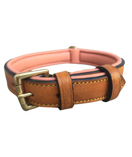 Soft Touch Collars Padded Leather Dog Collar, Size Medium, Tan and Coral, 20 Long by 1 inch Wide, Neck Size 14.5 to 17.5 Inches