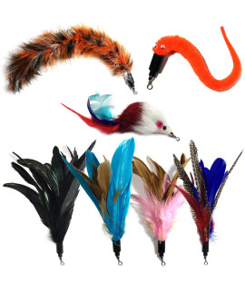 Pet Fit For Life 7 Piece - PLUS BONUS - Replacement Feathers and Soft Furry For Interactive Cat and Kitten Toy Wands