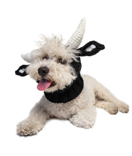 Zoo Snoods Bull Dog Costume - Warm No Flap Ear Wrap Hood for Pets, Dog Outfit with Horns for Winters, Halloween, Christmas & New Year, Soft Yarn Ear Covers (Medium)