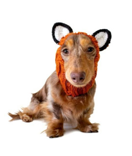 Zoo Snoods Fox Costume for Dogs - Warm No Flap Ear Wrap Hood for Pets, Dog Outfit with Ears for Winters, Halloween, Christmas & New Year, Soft Yarn Ear Covers (Small)