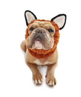 Zoo Snoods Fox Costume for Dogs - Warm No Flap Ear Wrap Hood for Pets, Dog Outfit with Ears for Winters, Halloween, Christmas & New Year, Soft Yarn Ear Covers (Medium)
