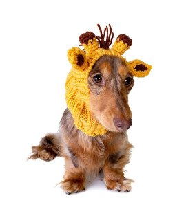 Zoo Snoods Giraffe Costume for Dogs and Cats - Warm No Flap Ear Wrap Hood for Pets, Dog Outfit for Winters, Halloween, Christmas & New Year, Soft Yarn Ear Covers (Small)