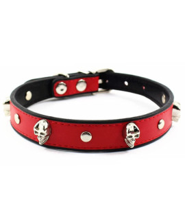 JIngwy Colorful Personalized Design Skull/Rivet/Star Puppies Cats Collar 9 Colors Optional Red/Yellow/Black/Brown/Pink/Green/Orange/Rose Red/Blue (S, Red (Skull))