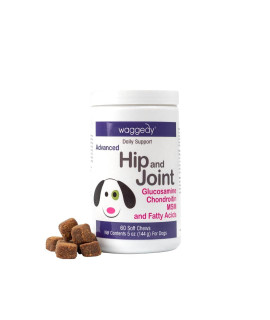 waggedy Hip and Joint Dog Supplements w/Glucosamine for Dogs- Joint Supplement Treats for Dogs Helps Alleviate Aches & Promotes Endurance, Remedies for Dogs (Advanced Hip & Joint, 60 Count)