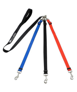 Wellbro 3 in 1 Durable Nylon Dog Leash with Padded Handle, Three- Way Pet Leash with a Coupler, Adjustable and Detachable, Lead for Small, Medium Dogs (Multi-Color)