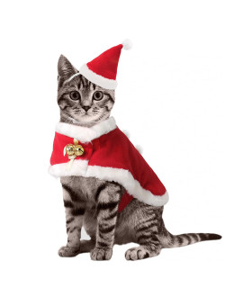 Enjoying Cat Christmas Outfit Santa Hat with Clothes for Cats Small Dogs Kitten Christmas Costume Warm Xmas Cloak Coat Santa Claus Hat Red New Year Party Cosplay
