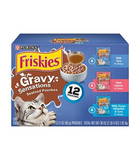 Purina Friskies Gravy Wet Cat Food Variety Pack, Gravy Sensations Seafood Pouches - (12) 3 oz. Pouches