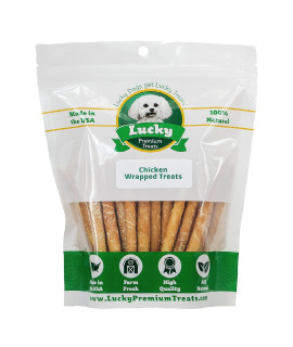 Lucky Premium Treats Chicken Wrapped Beefhide - Natural Chicken Rawhide Sticks for Dogs, Long Lasting Canine Chews, Gluten Free Chicken Dog Rawhide Chews, Small Dog Training Treats (120 Pieces)