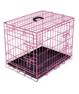 Internet's Best Wire Dog Kennel for Small Dogs - Small (24 Inches) - Double Door Metal Steel Crates - Indoor Outdoor Pet Home - Folding and Collapsible Cage - Pink