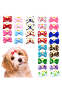 MEWTOGO 30 pcs/15 Pairs Dog Hair Bows with Rubber Bands-Pet Hair Accessories for Girl Puppy Small Dogs (Rubber Band)