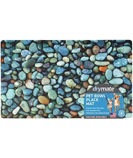 Drymate Pet Bowl Placemat, Dog & Cat Food Feeding Mat - Absorbent Fabric, Waterproof Backing, Slip-Resistant - Machine Washable/Durable (USA Made) (12 x 20) (River Rock)