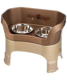 Neater Feeder Deluxe with Leg Extensions for Large Dogs - Mess Proof Pet Feeder with Stainless Steel Food & Water Bowls - Drip Proof, Non-Tip, and Non-Slip - Bronze