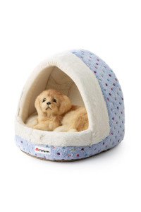 Tofern Dog Beds for Small Dog Cats Colorful Dots Pattern Striped Cute Fleece Warm Washable Igloo Pet Bed with Removable Cover
