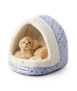 Tofern Dog Beds for Small Dog Cats Colorful Dots Pattern Striped Cute Fleece Warm Washable Igloo Pet Bed with Removable Cover