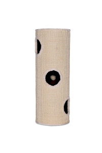 dibea Plush Scratching Barrel with Platform and Play Ball Scratching Tower 100 cm Height Beige