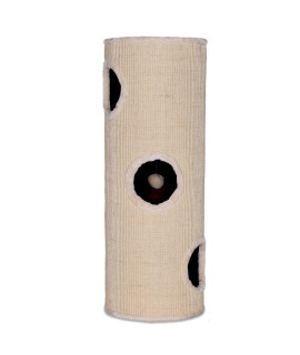 dibea Plush Scratching Barrel with Platform and Play Ball Scratching Tower 100 cm Height Beige