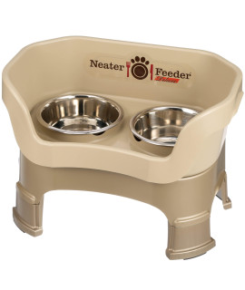 Neater Feeder Deluxe with Leg Extensions for Medium Dogs - Mess Proof Pet Feeder with Stainless Steel Food & Water Bowls - Drip Proof, Non-Tip, and Non-Slip - Cappuccino